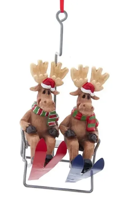 5.12" Moose Family Of 2 On Ski Lift Ornament For Personalization 1