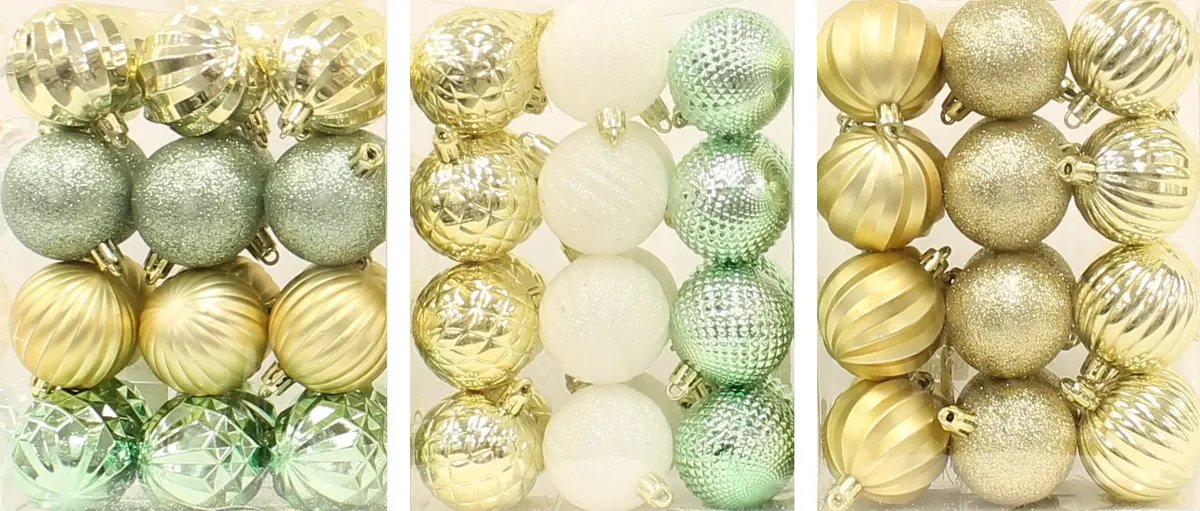24-Pack Of 50Mm Christmas Ornaments (Light Green/Gold/White) 1