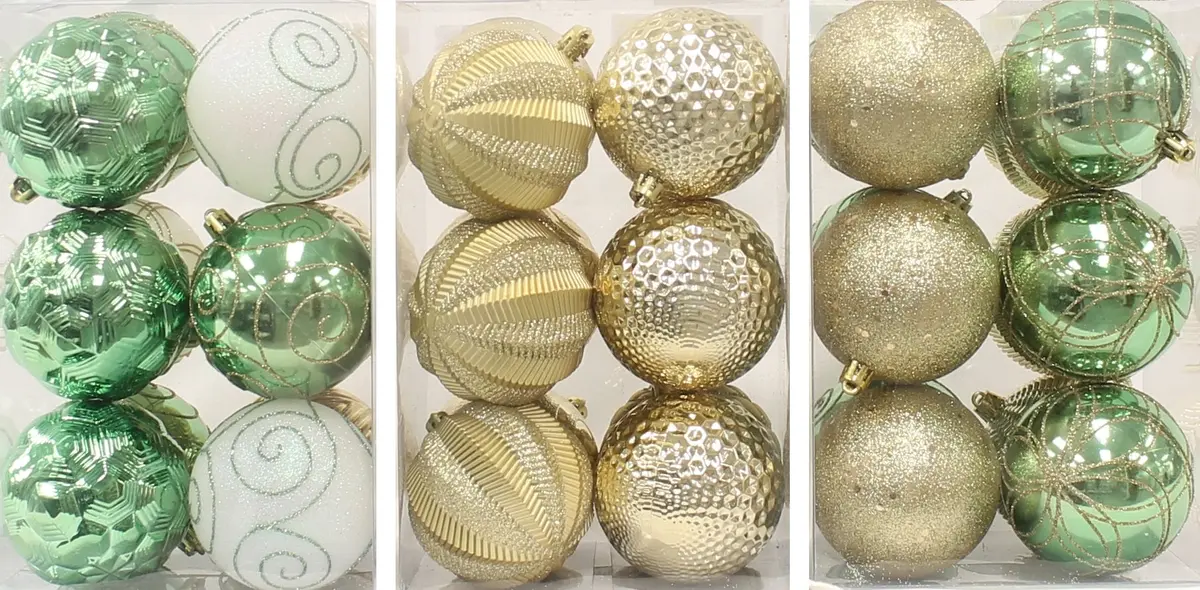 45-Pack Of 60Mm Christmas Ornaments (Green/White/Gold) 1