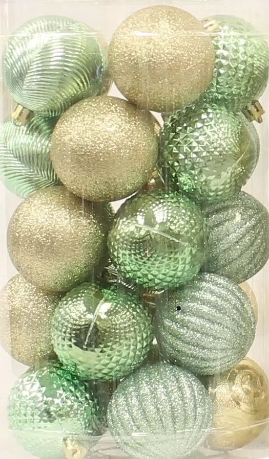 25-Pack Of 60Mm Christmas Ornaments (Gold/Green/White) 2