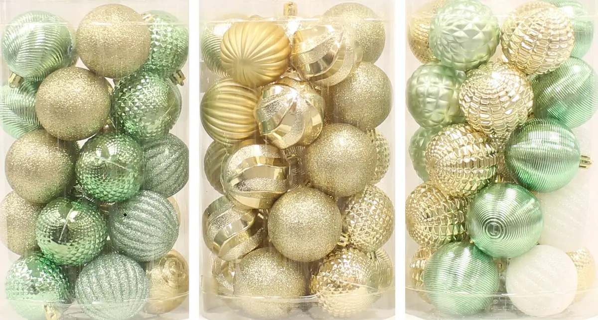25-Pack Of 60Mm Christmas Ornaments (Gold/Green/White) 1