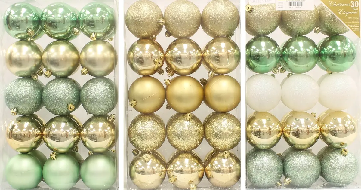 30-Pack Of 70Mm Christmas Ornaments (Gold/Green/White) 1