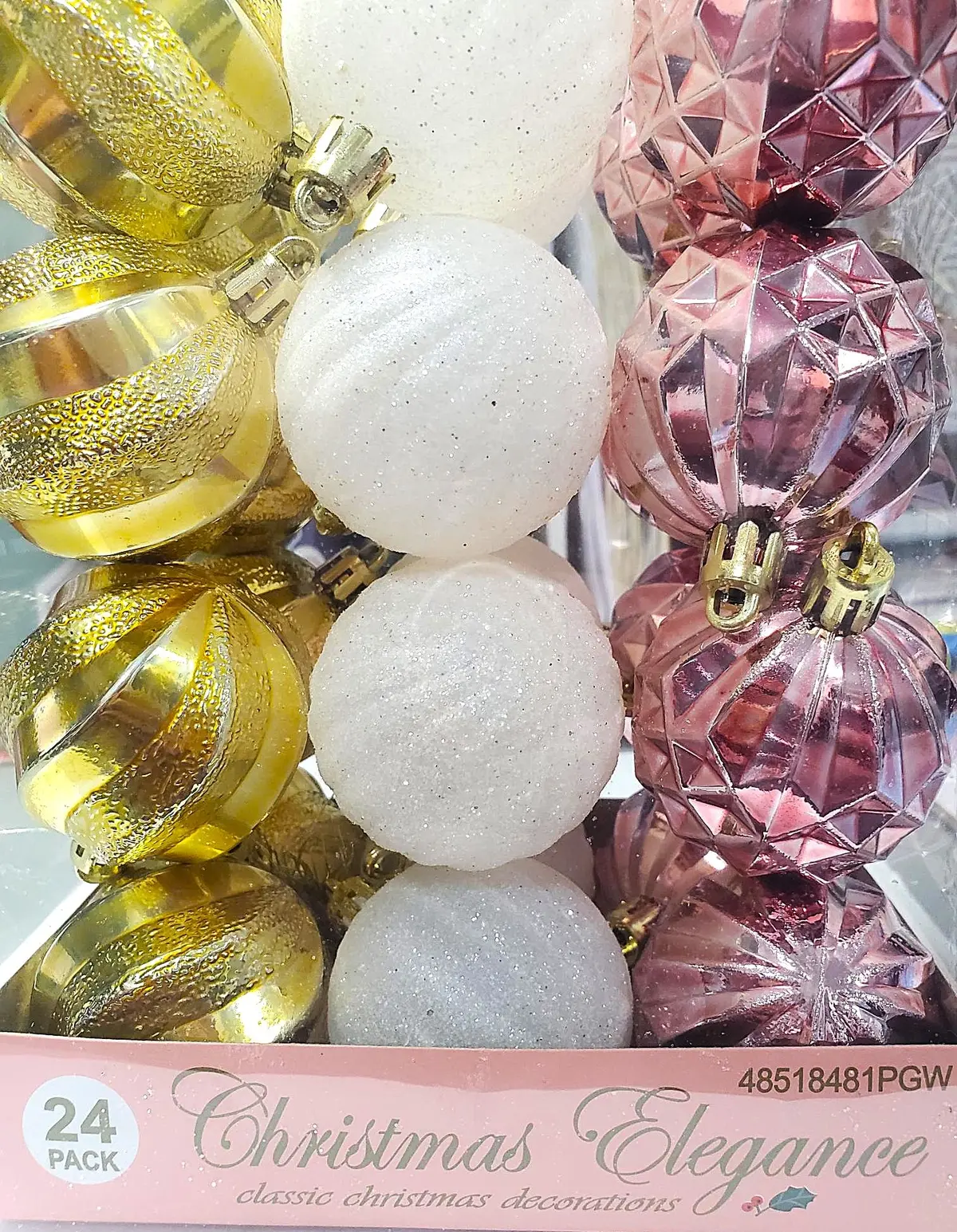 24-Pack Of 50Mm Gold, White & Rose Gold Ornaments 1