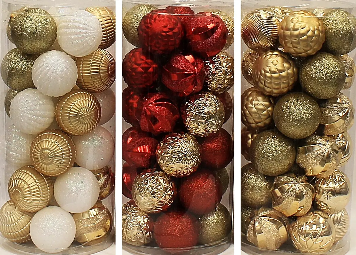 30-Pack Of 70Mm Christmas-Colored Ornaments (Gold/White/Red) 1