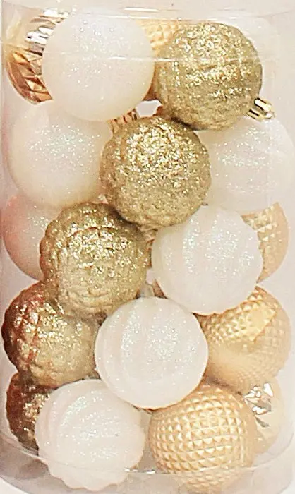 25-Pack Of 60Mm Christmas-Colored Ornaments (Gold/Red/White) 2
