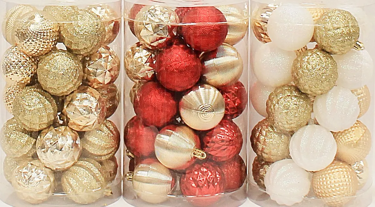 25-Pack Of 60Mm Christmas-Colored Ornaments (Gold/Red/White) 1