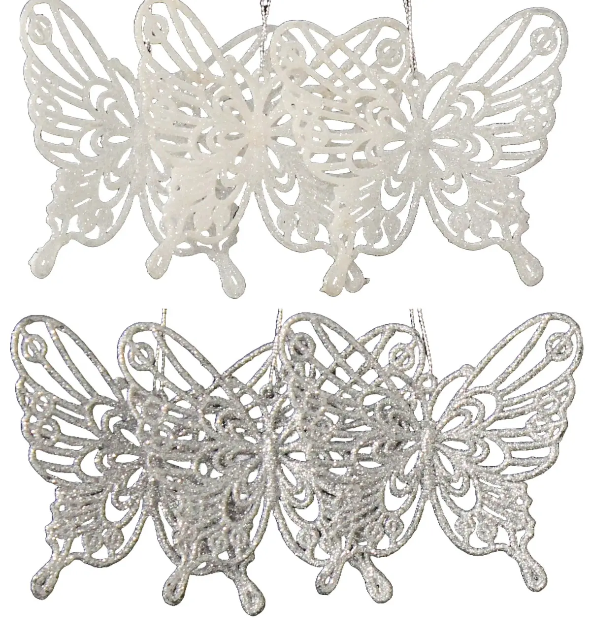 3-Pack Of Glitter Butterfly Ornaments (White/Silver) 1
