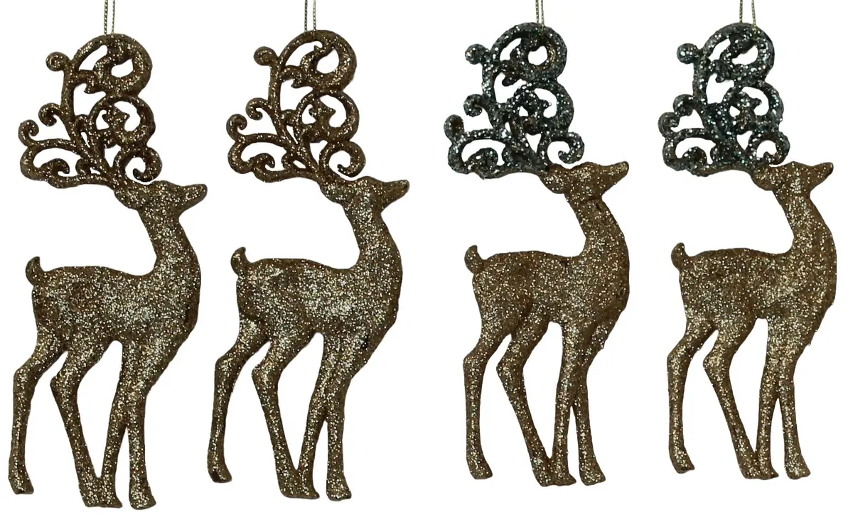 2-Pack Of Shatterproof Glitter Reindeer Ornaments (Gold/Spruce) 1
