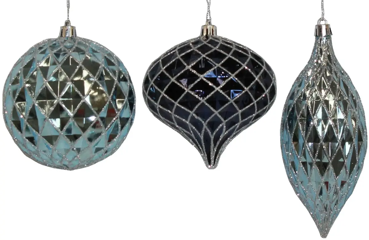 100Mm Faceted Blue Glitter Shatterproof Ornament 1