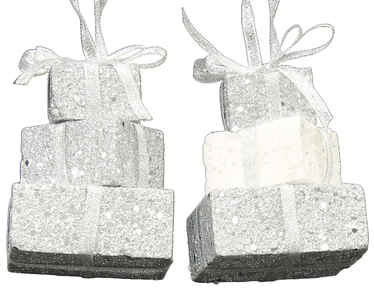 3-Layer Silver Glitter Gift Box Ornament 1