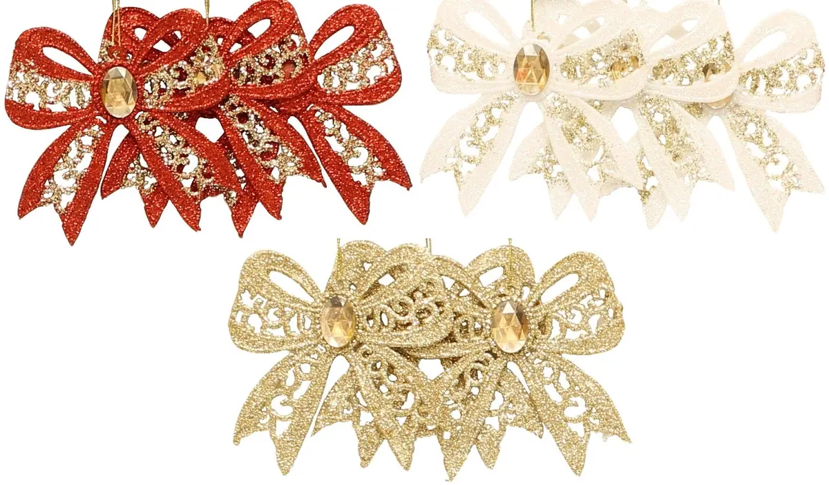 Set Of 3 Glitter Bow Ornaments 1