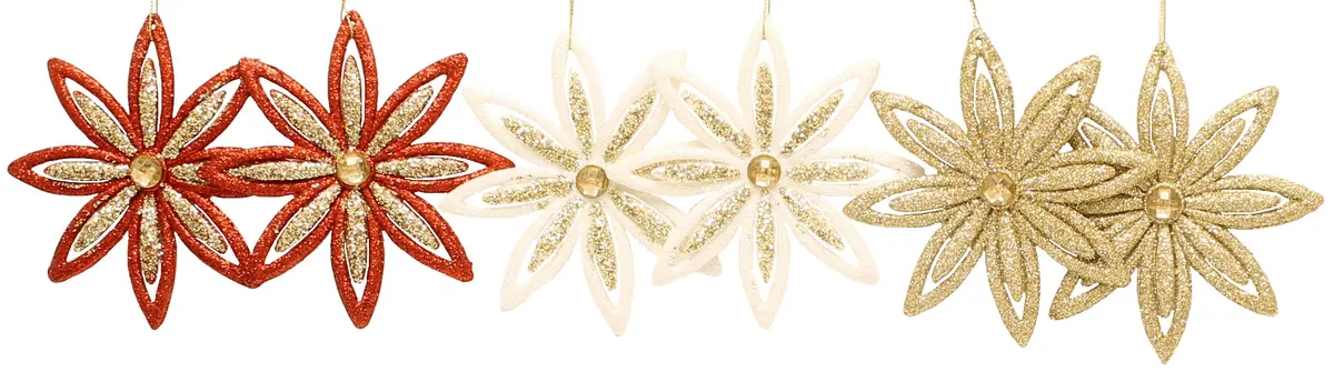 Set Of 2 Gold Glitter Flower Ornaments 1