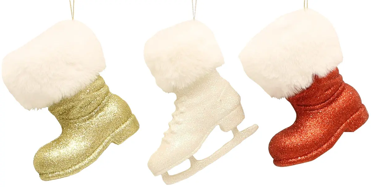 Glitter Skate/Boot Ornament With Fur Cuff 1