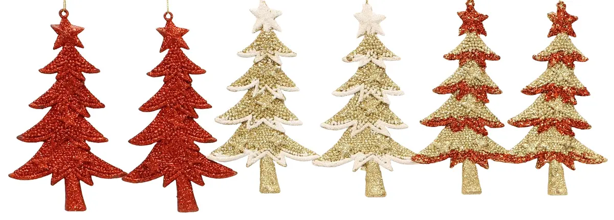 2-Pack Of Glitter Tree-Shaped Ornaments (Red/Gold/White) 1
