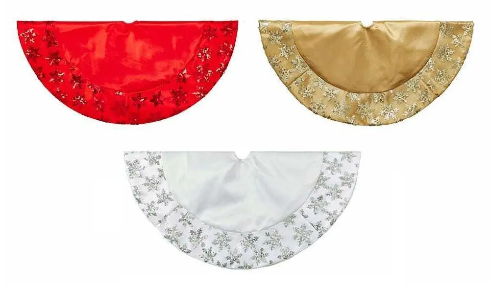 20" Miniature Tabletop Tree Skirt With Sequined Snowflake Border 1