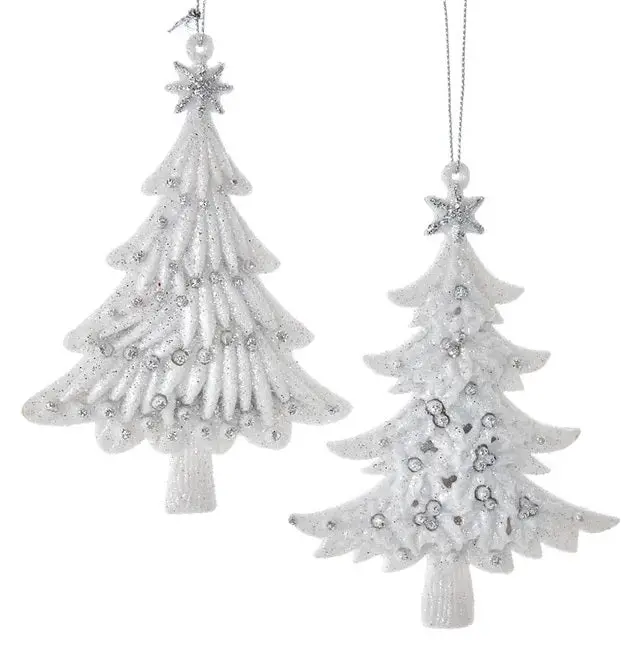 5" Silver & White Glittered Christmas Tree Ornament 1
