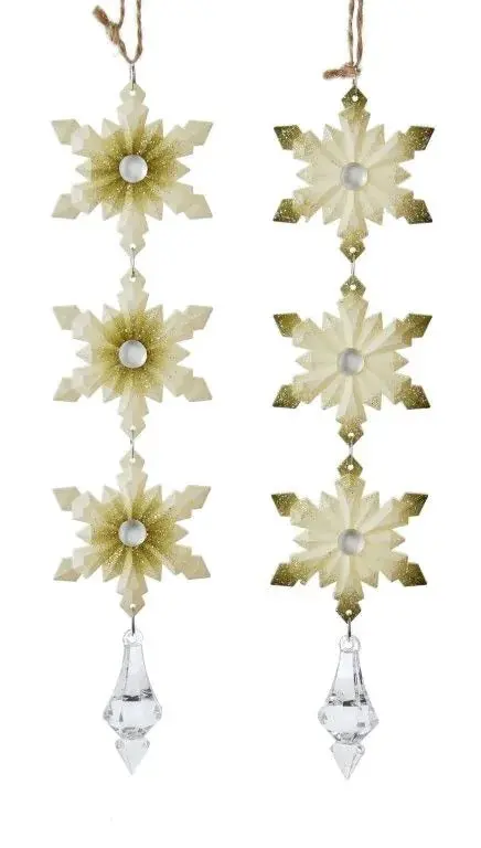 9" Ivory And Sage Snowflake Dangling Ornament 1