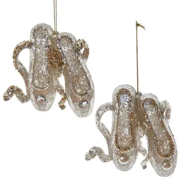 8.9" Light Gold And Silver Ballet Shoes Ornament 1