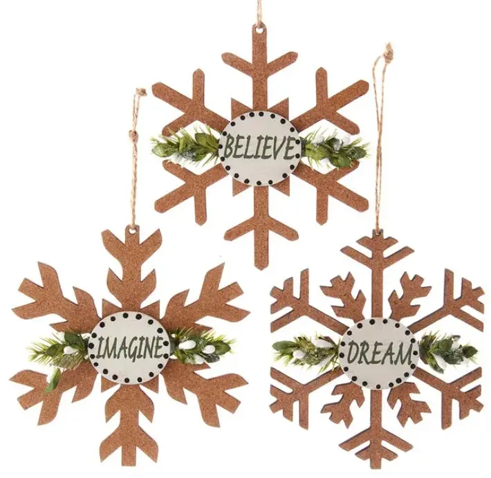 4.5" Wooden Cork Sage Snowflake With Sentiment Ornament 1