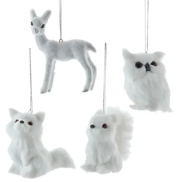 3" Furry Winter White Wildlife Ornament 1