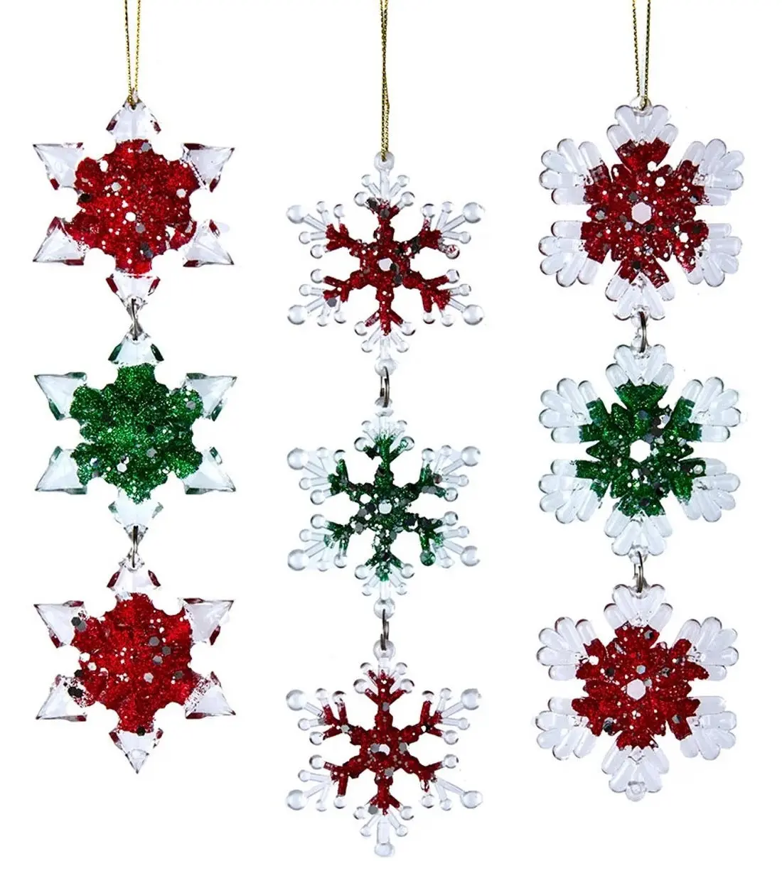 8.2" Red, Green & Clear Snowflake Icicle Ornament 1