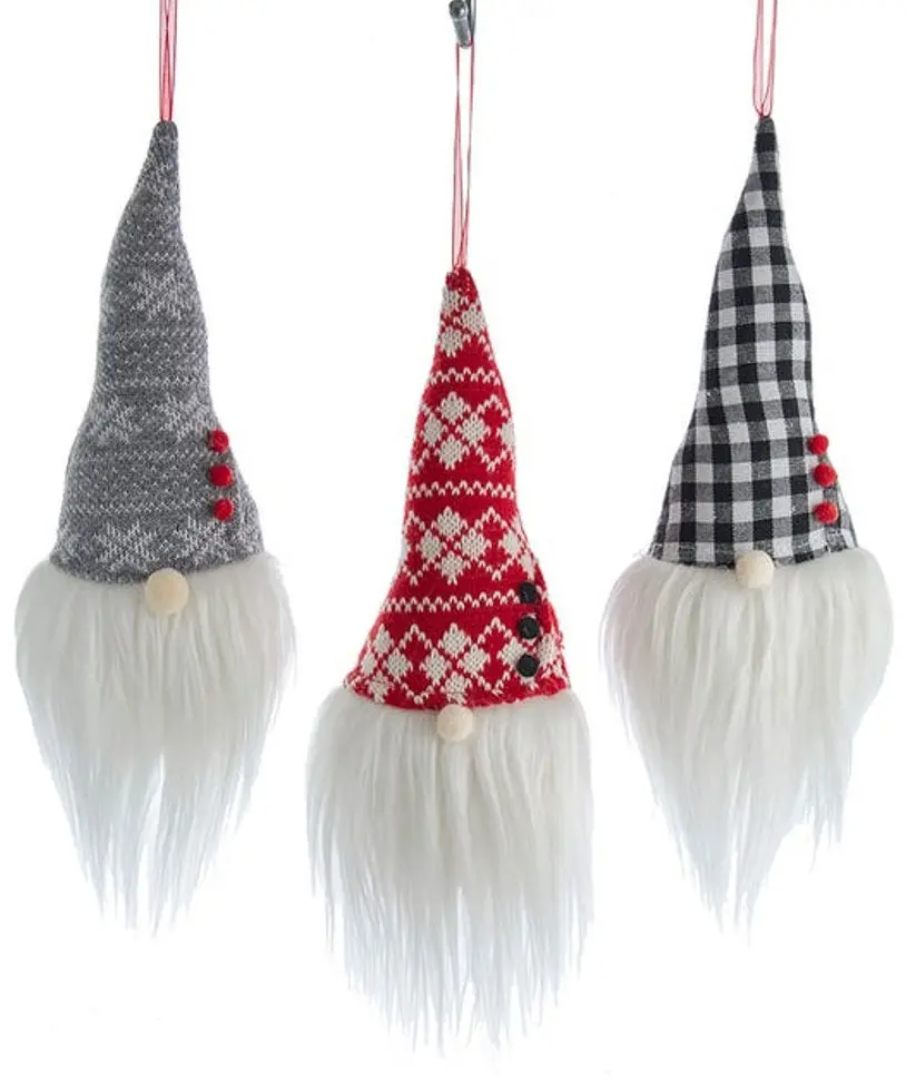 11" Gingham Holiday Gnome Head Ornament 1