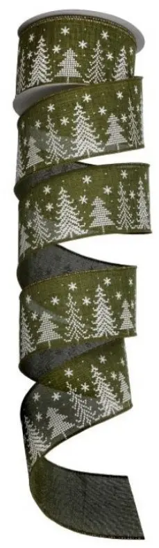 10 Yards Stitched Tree Green Ribbon 1