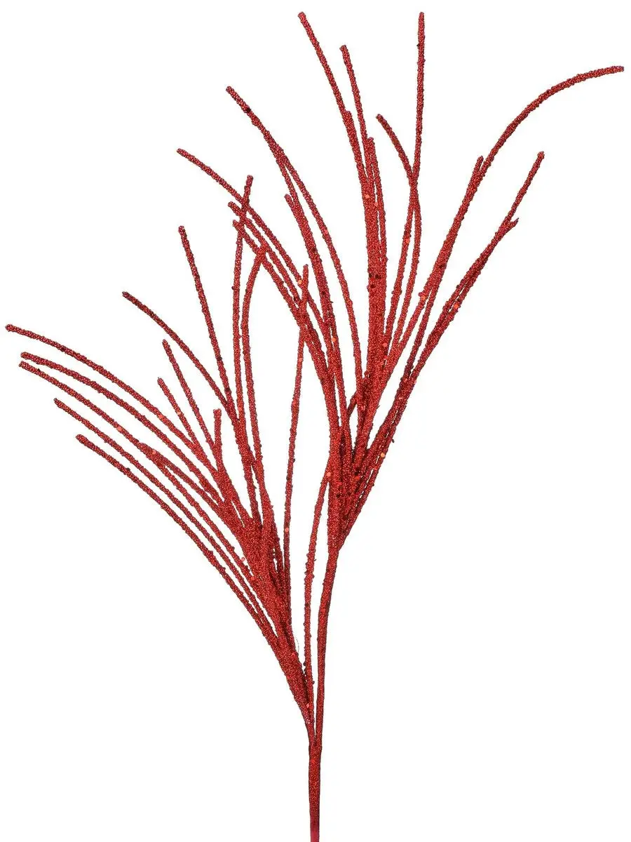 28" Red Micro Beaded Sequin Grass Spray 1