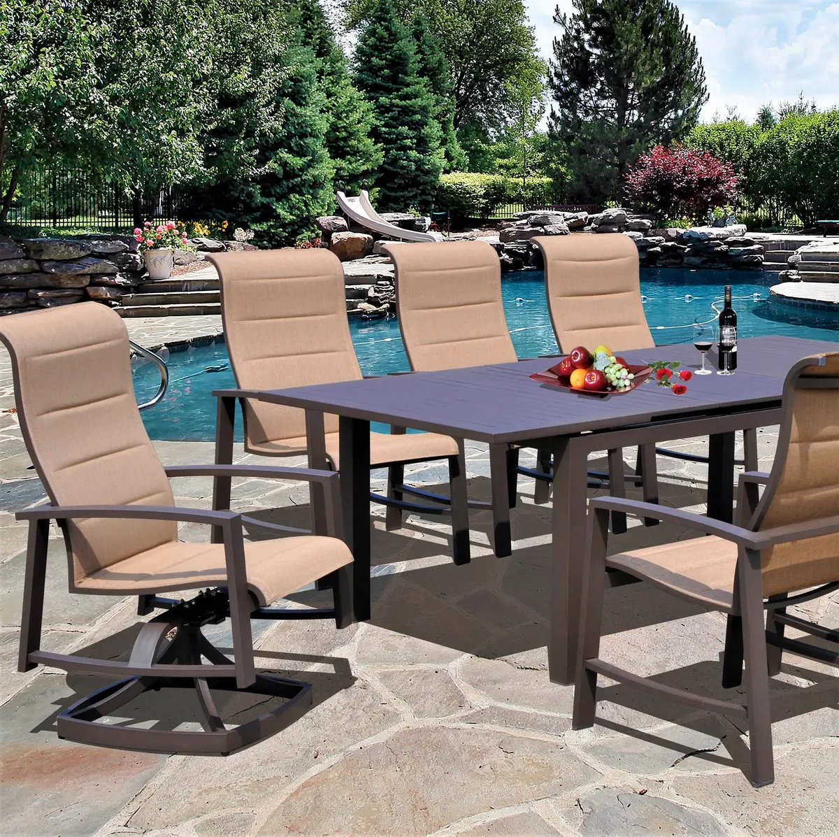 Horizon Brown & Tan Padded Sling Dining Set 1