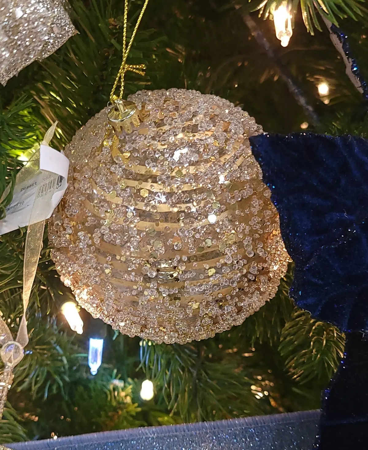 4" Clear Champagne Swirl Iced Ball Ornament 2