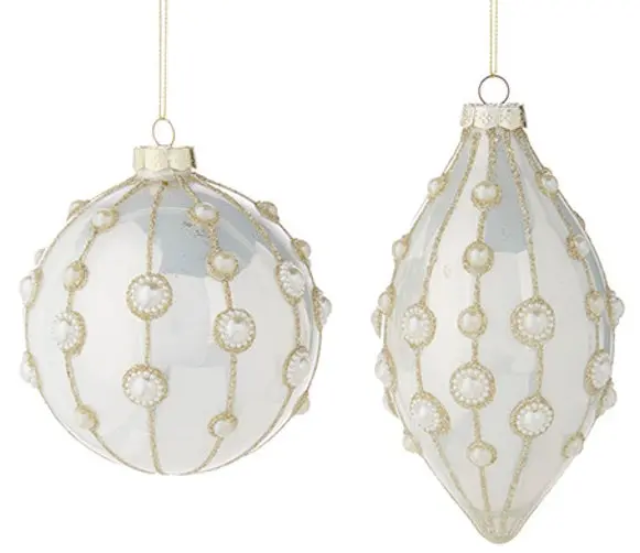 4" Pearl Embellished White Glass Christmas Ornament 1
