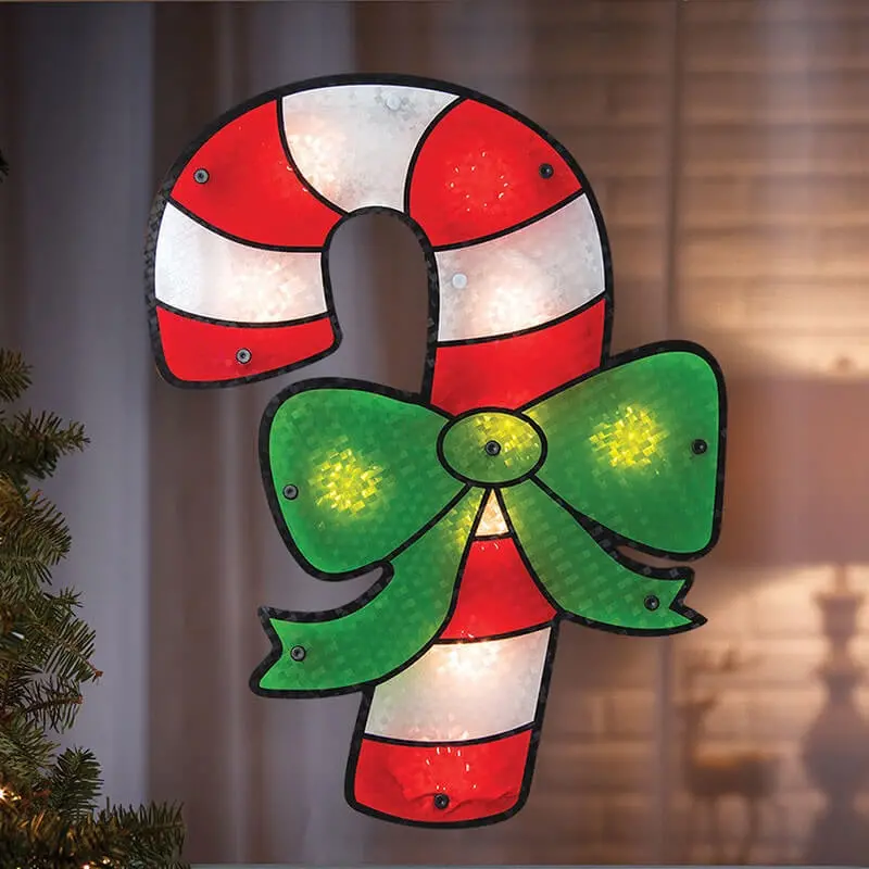 16" Candy Cane Lighted Shimmer Window Decoration Silhouette 1