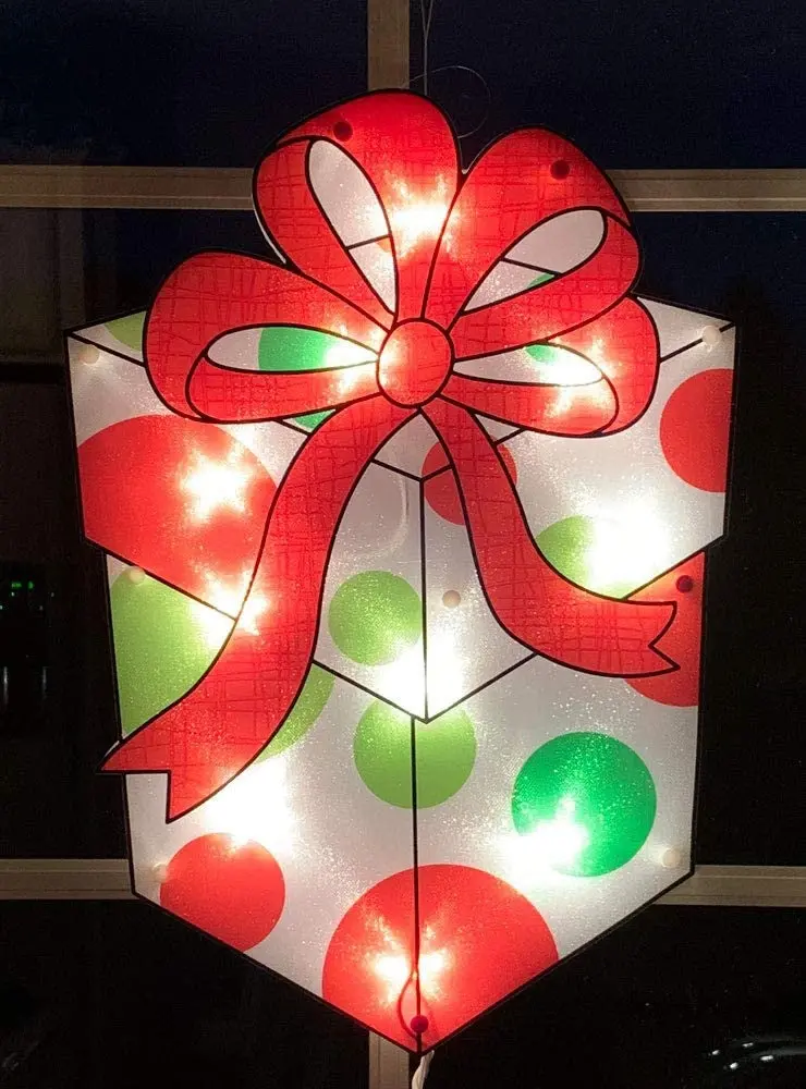 16" Christmas Present Lighted Shimmer Window Decoration Silhouette 1