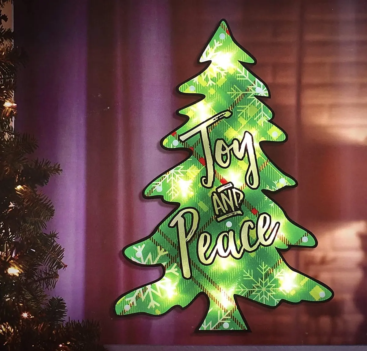 16" Joy & Peace Tree Christmas Shimmer Lighted Window Decoration Tree 1