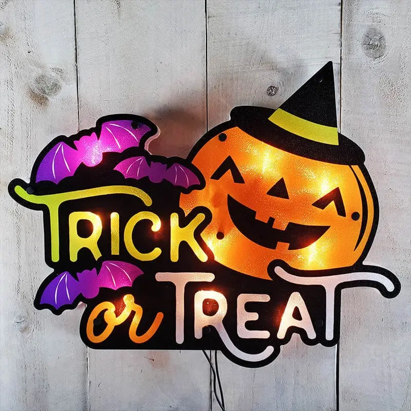 Lighted Shimmer Trick Or Treat Halloween Window Ornament 1