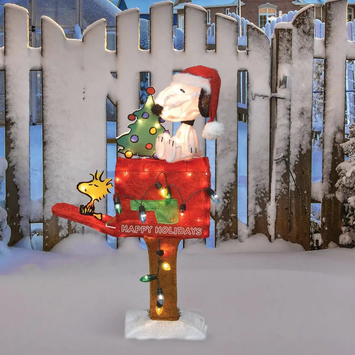 3D Peanuts® Snoopy And Woodstock On Mailbox Led Christmas Yard Art Decoration 1