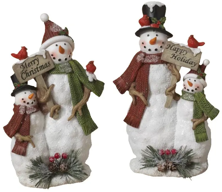 9" Resin Snowman & Baby Figurine With Holiday Sign 1