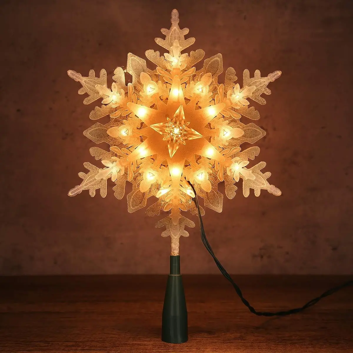 9.25" Pre-Lit Glitter Snowflake Tree Topper 1