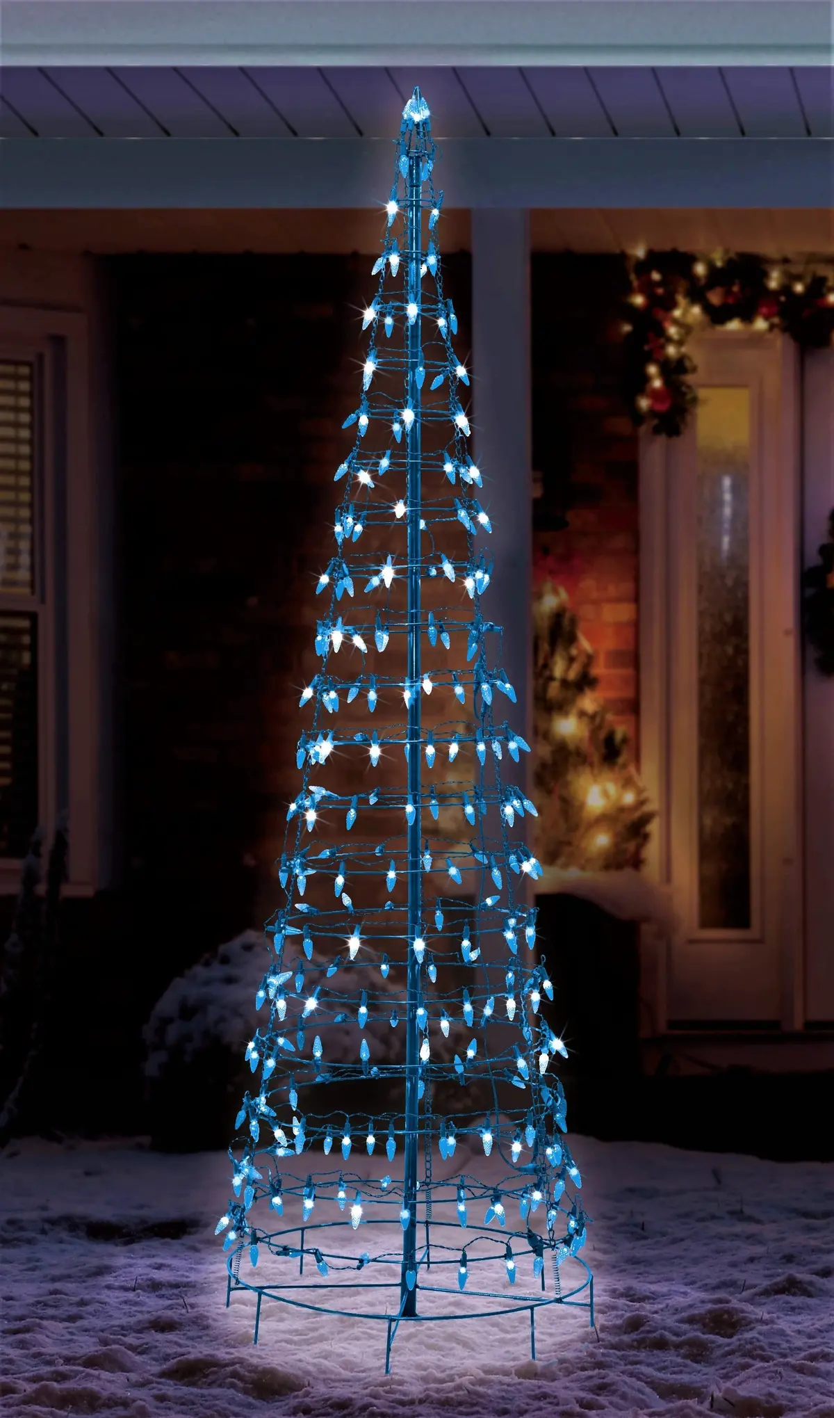 Wire Cone Tree Outdoor Decoration With Blue Twinkling Led Lights 1