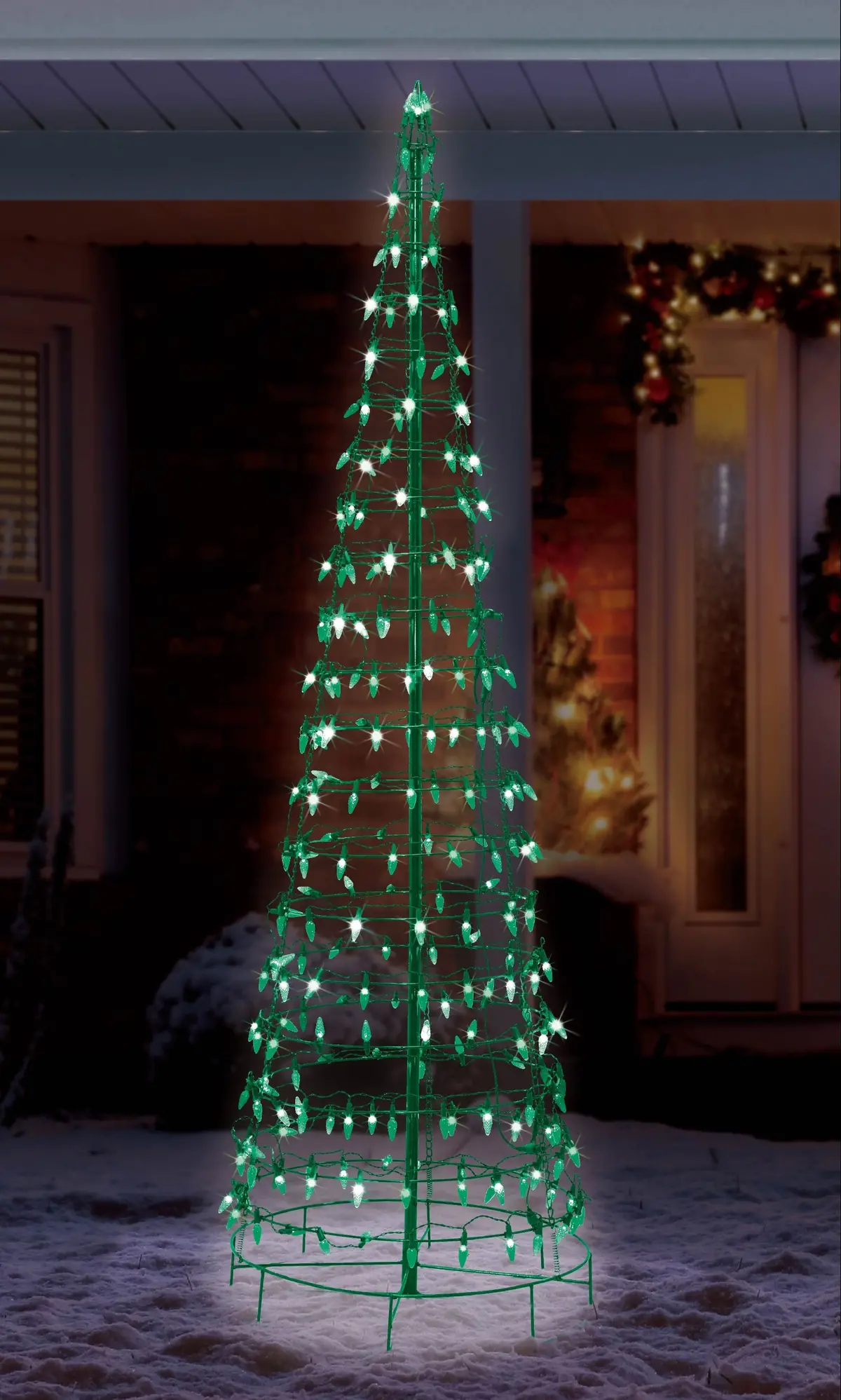 Wire Cone Tree Outdoor Decoration With Green Twinkling C5 Led Lights 1