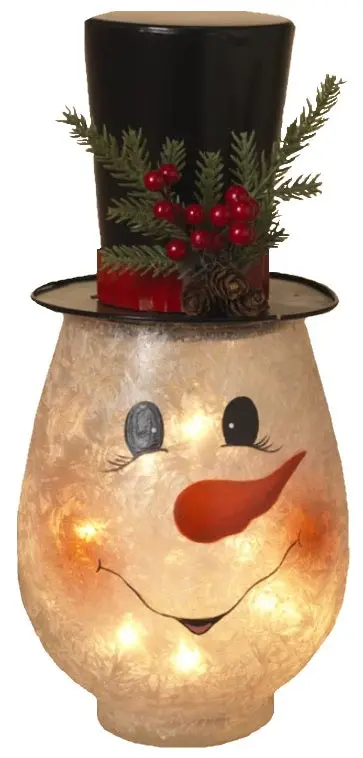 11" Lighted Metal & Frosted Glass Snowman Head With Pine & Berry Accent 1