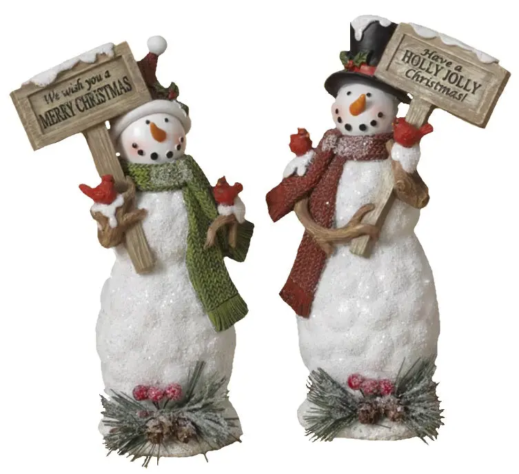 7.8" Resin Snowman Figurine Holding Holiday Sign 1