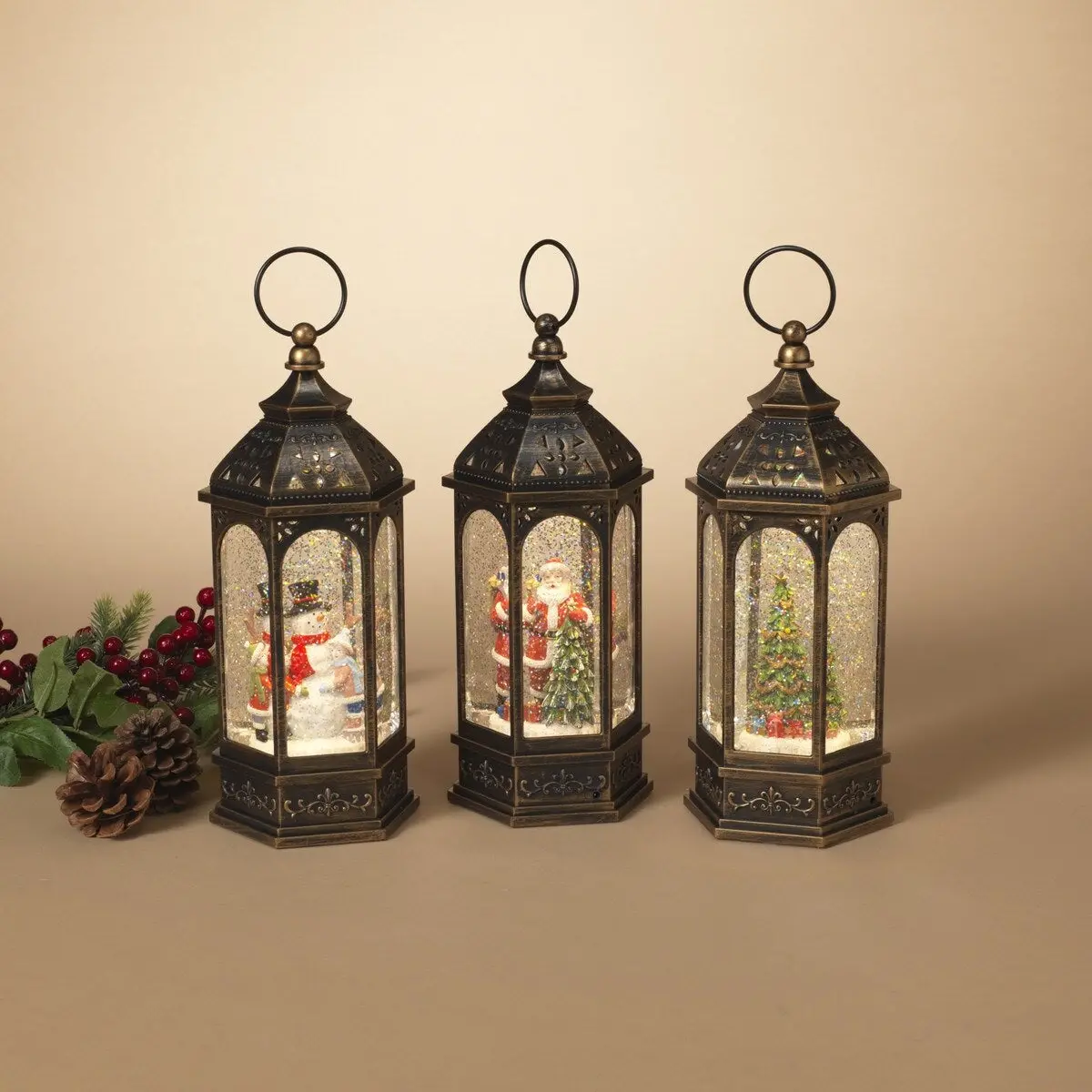 11" Battery-Operated Musical Spinning Water Globe Lantern With Holiday Figurine 1