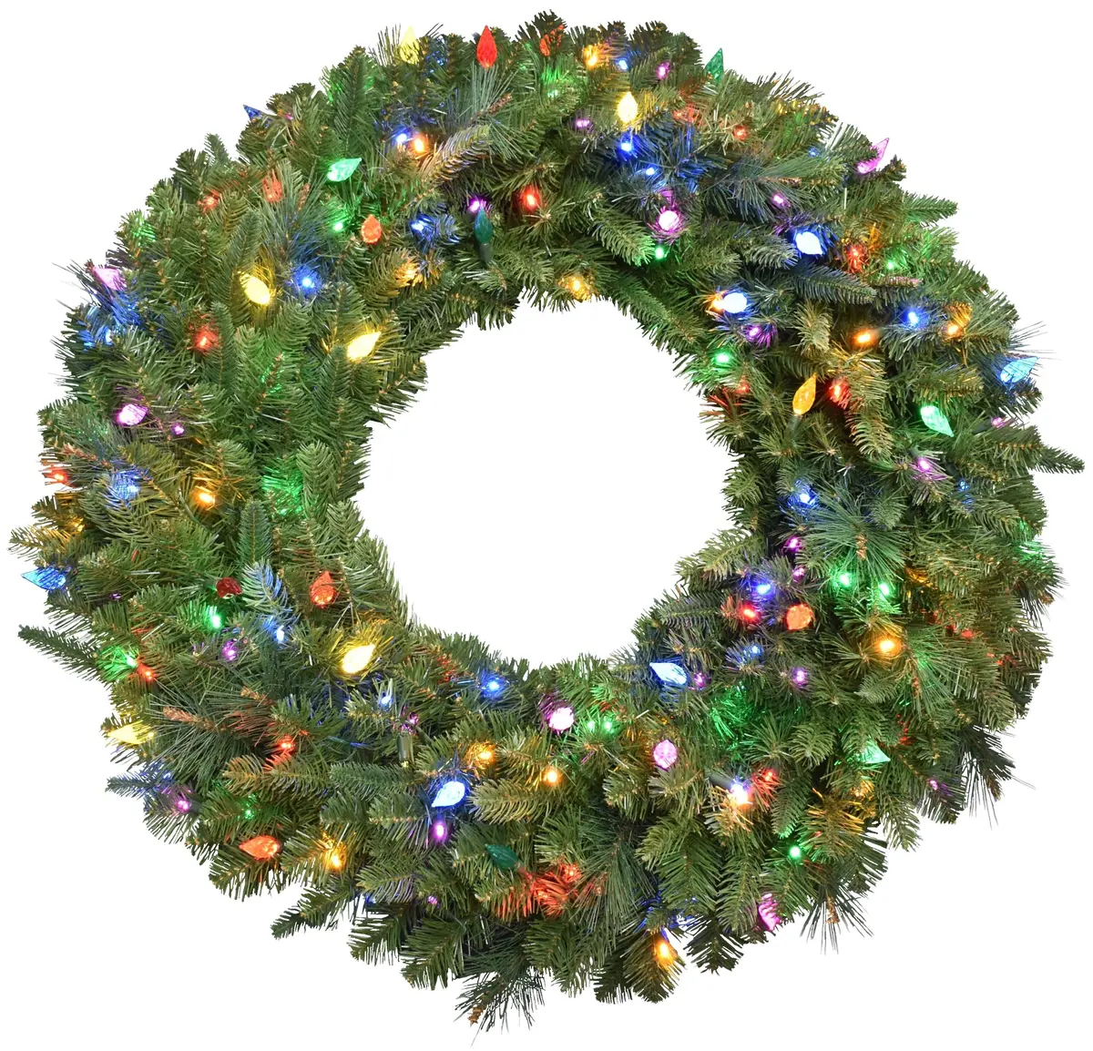 36" Winchester Pine Wreath Pre-Lit With C6 Designer Steady Lights 1