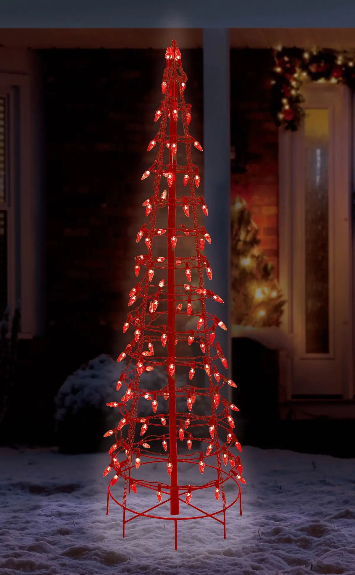 Wire Cone Tree Outdoor Decoration With Red Twinkling Led Lights 1