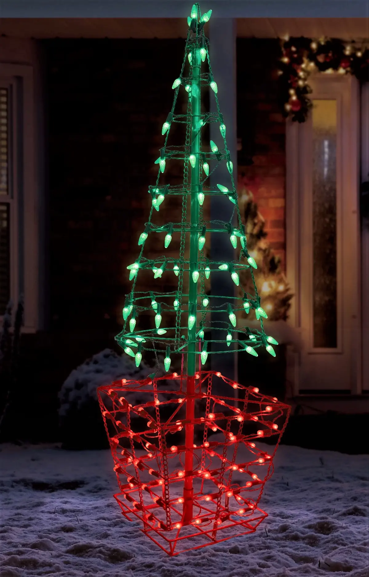 4' Green & Red Twinkling Led Tree Topiary Outdoor Decoration 1
