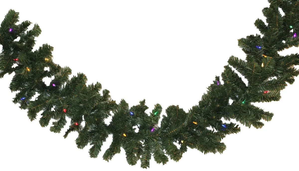 9' Tiffany Christmas Garland Pre-Lit With 50 Multi-Colored Led Lights 2