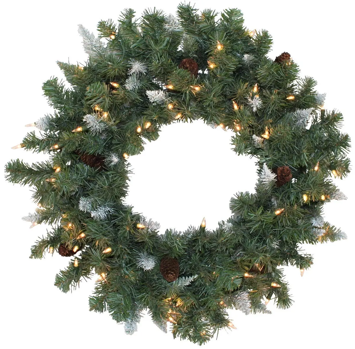 30" Pre-Lit Montana Wreath With White Tips And Pine Cones 1