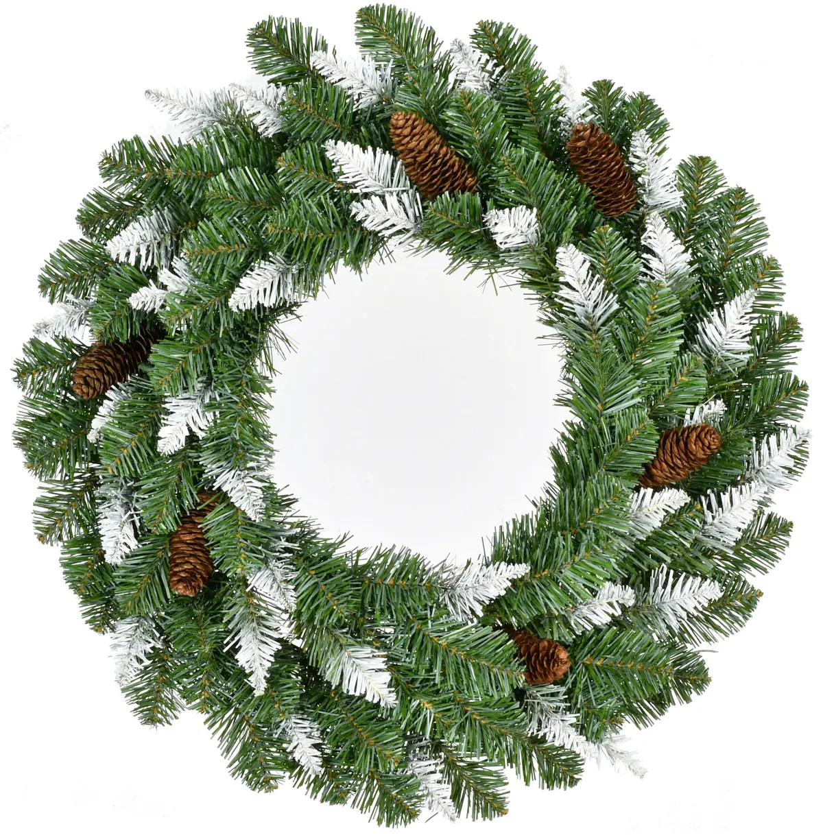Non-Lit Montana Wreath With White Tips And Pine Cones 1