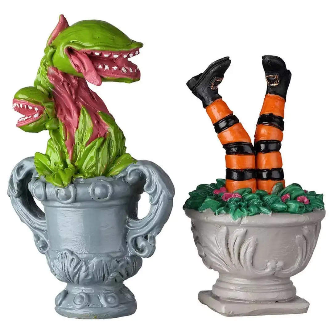 Lemax Spooky Town Spooky Planter Urns, Set Of 2 #24946 1